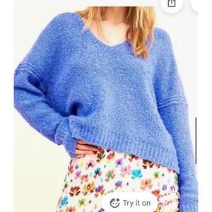 Free People Finders Keepers V Neck Sweater Blue sz M